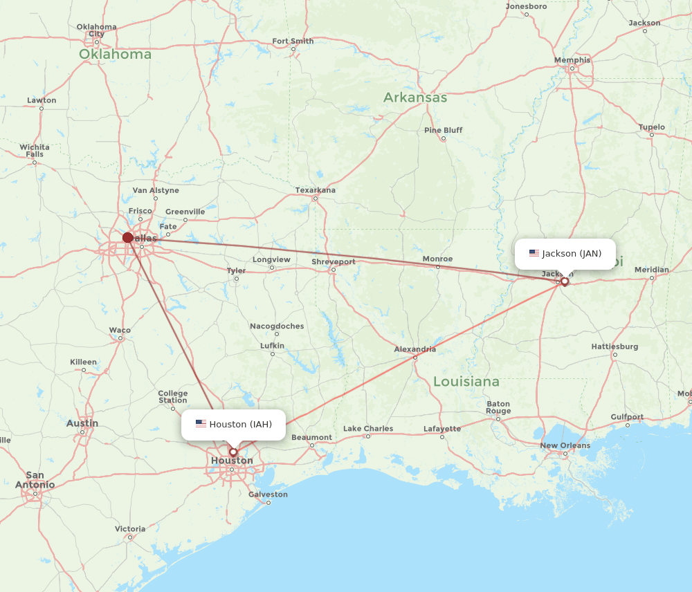 IAH-JAN flight routes