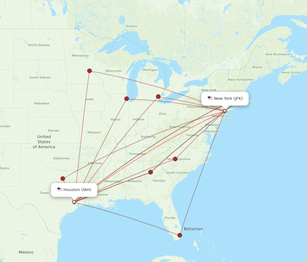 IAH-JFK flight routes