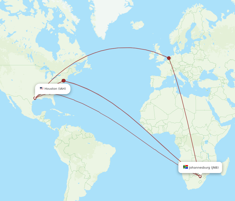 IAH-JNB flight routes