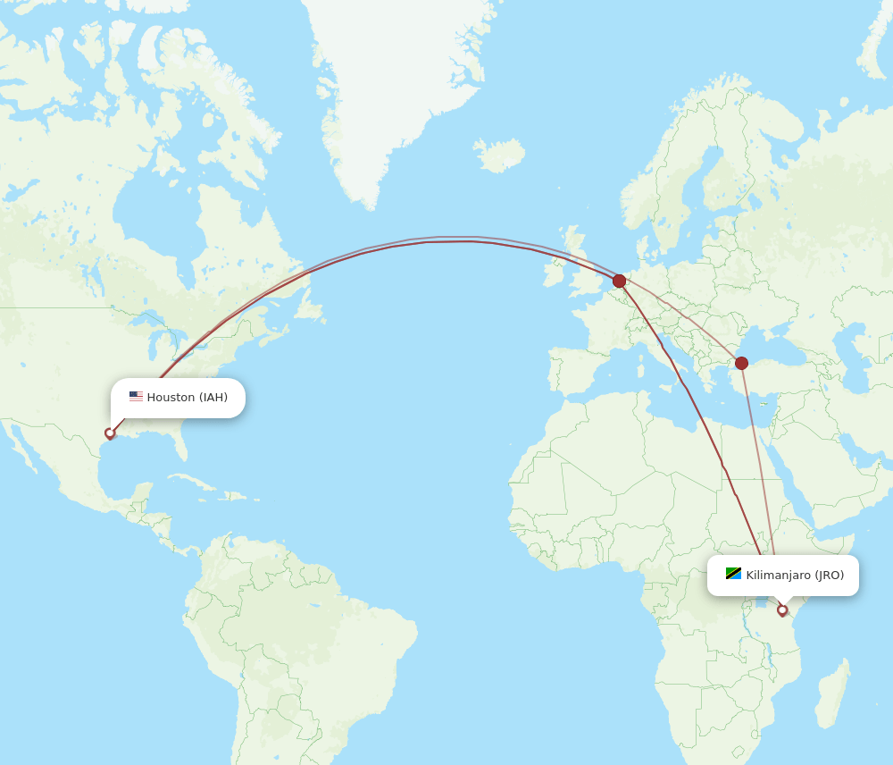 IAH-JRO flight routes