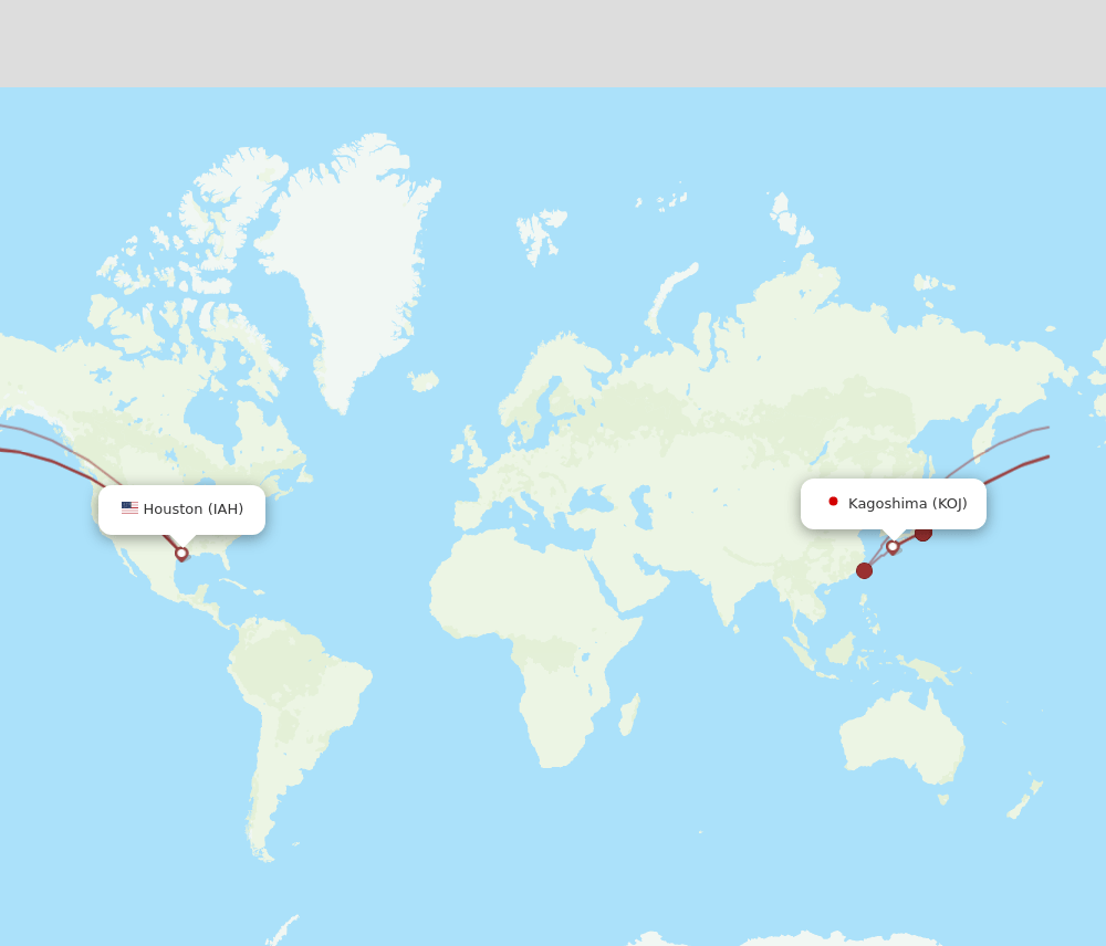 IAH to KOJ flights and routes map