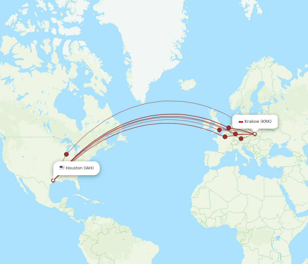 IAH-KRK flight routes