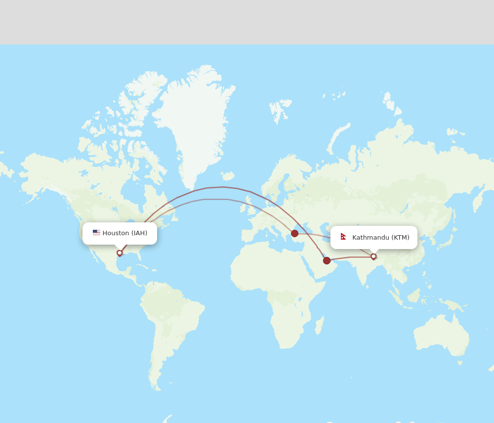 IAH-KTM flight routes