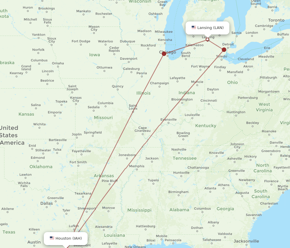 IAH-LAN flight routes