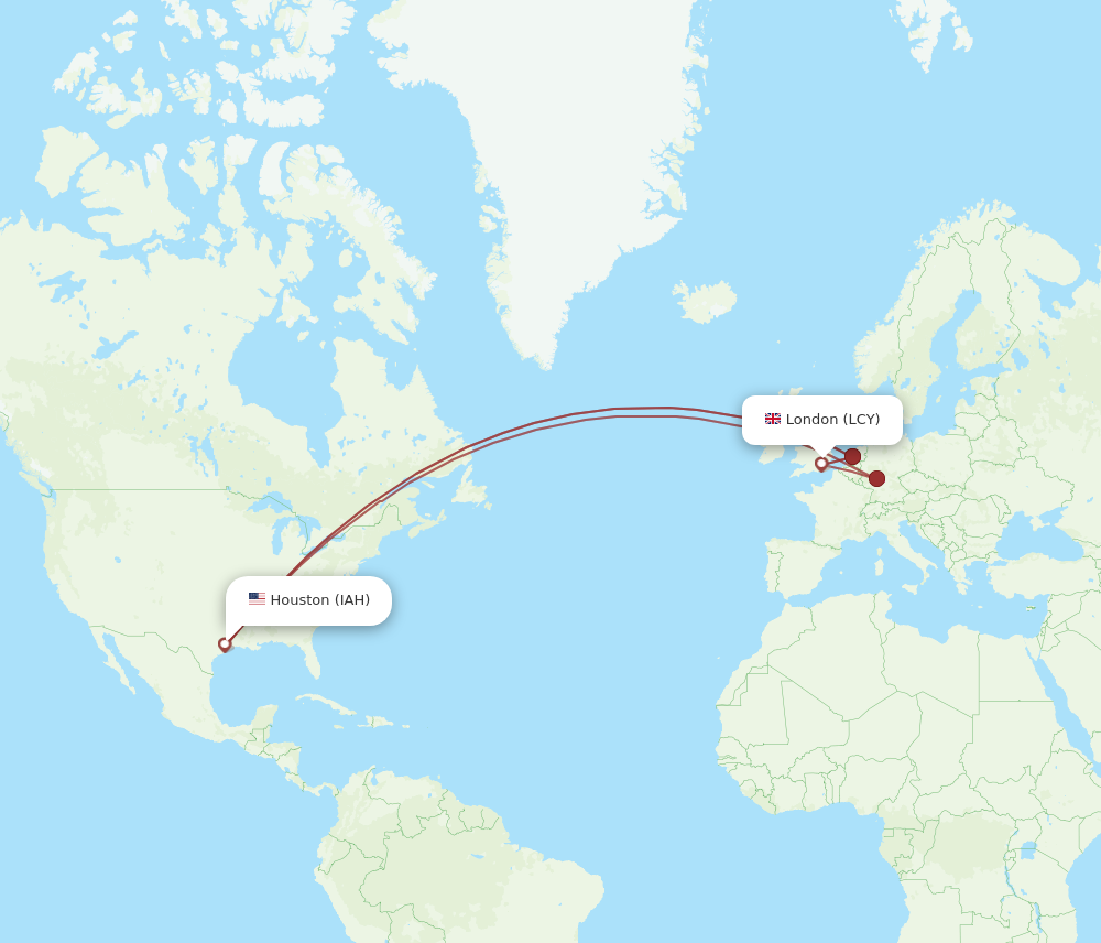 IAH to LCY flights and routes map