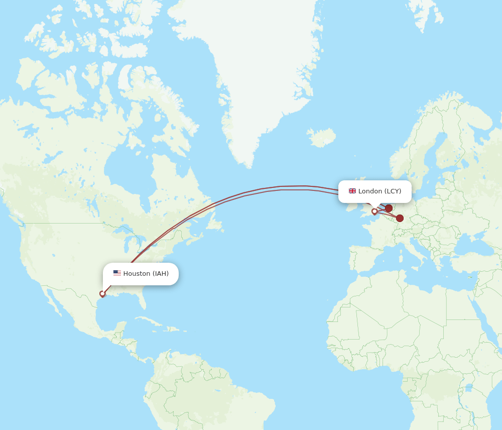 IAH-LCY flight routes