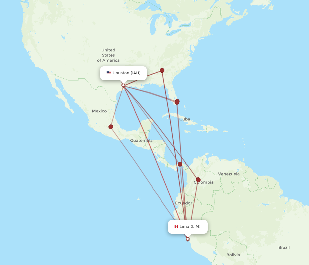 IAH to LIM flights and routes map