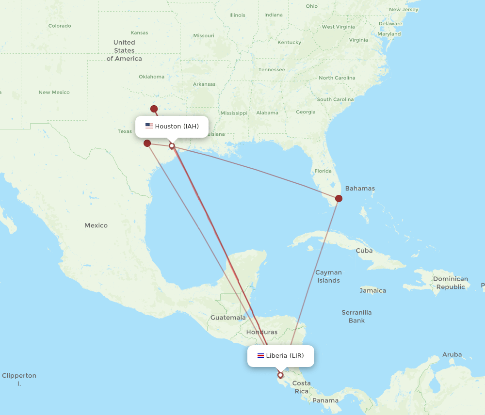 IAH-LIR flight routes