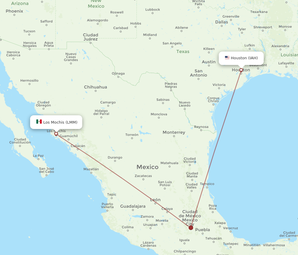 IAH to LMM flights and routes map