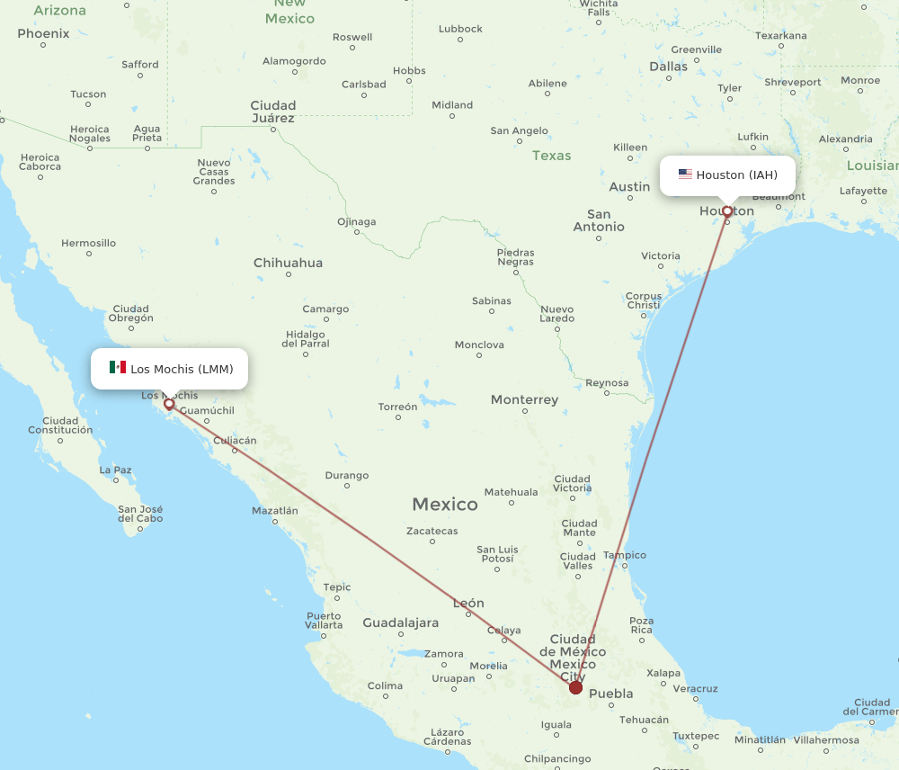 IAH-LMM flight routes