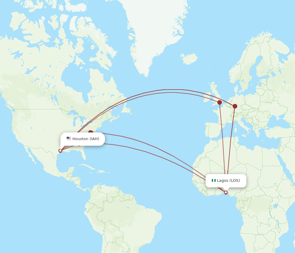 IAH to LOS flights and routes map