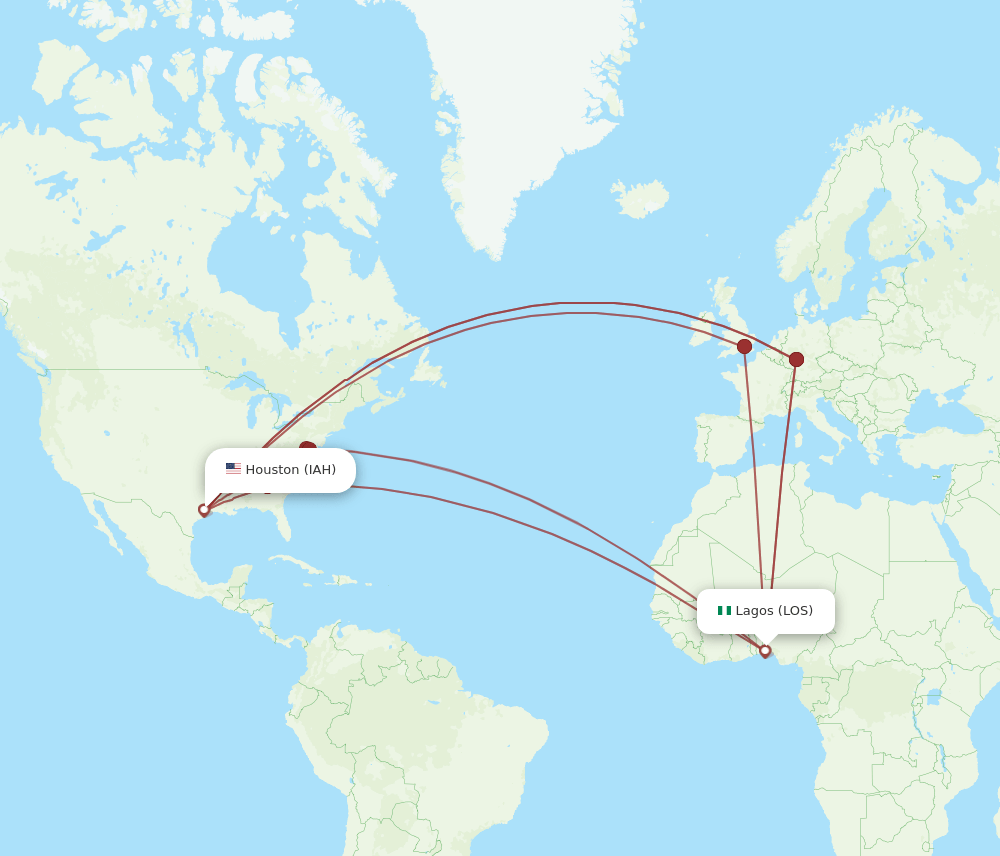 IAH-LOS flight routes