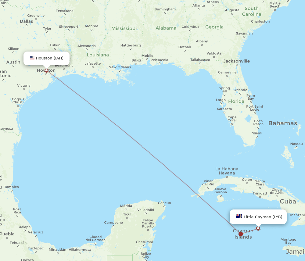 IAH-LYB flight routes
