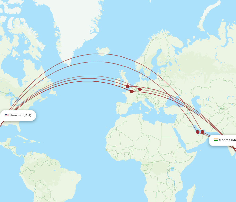IAH to MAA flights and routes map