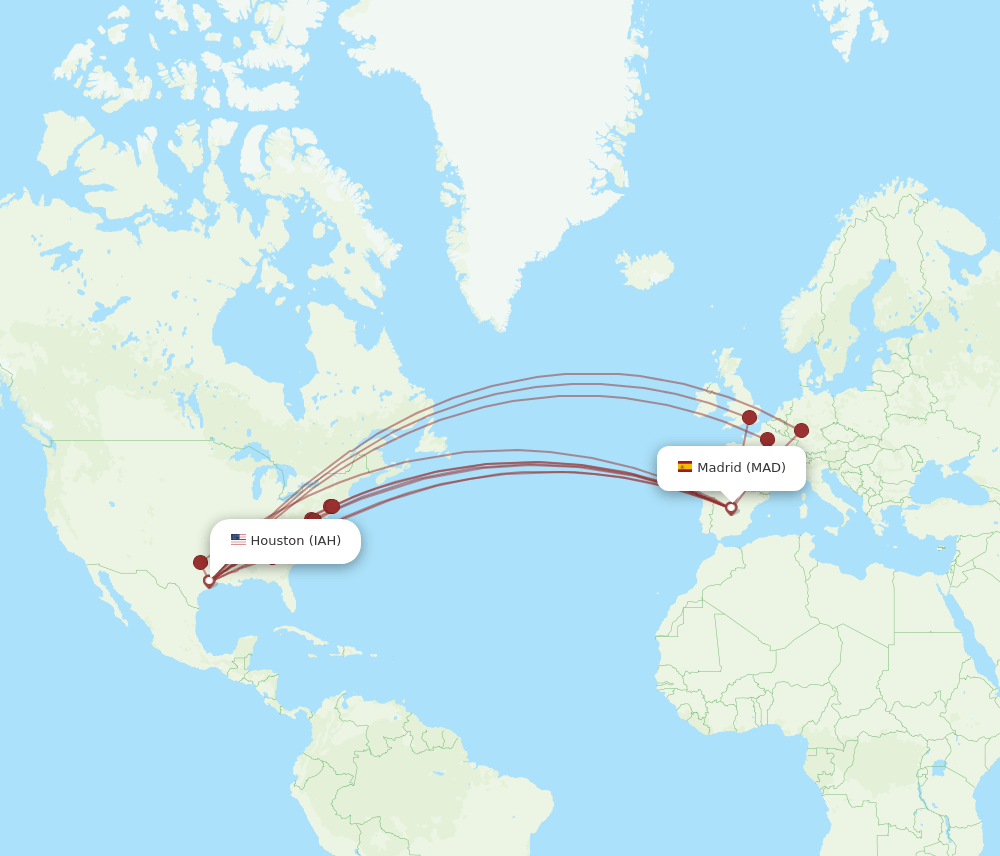 IAH-MAD flight routes