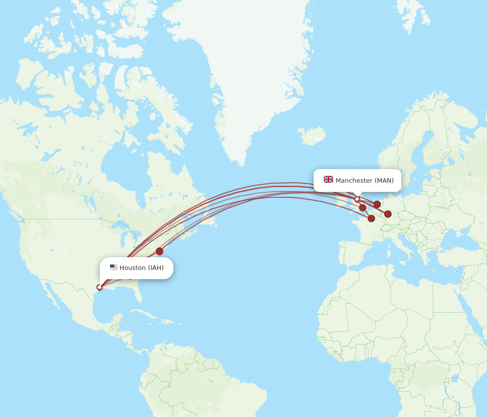 IAH-MAN flight routes