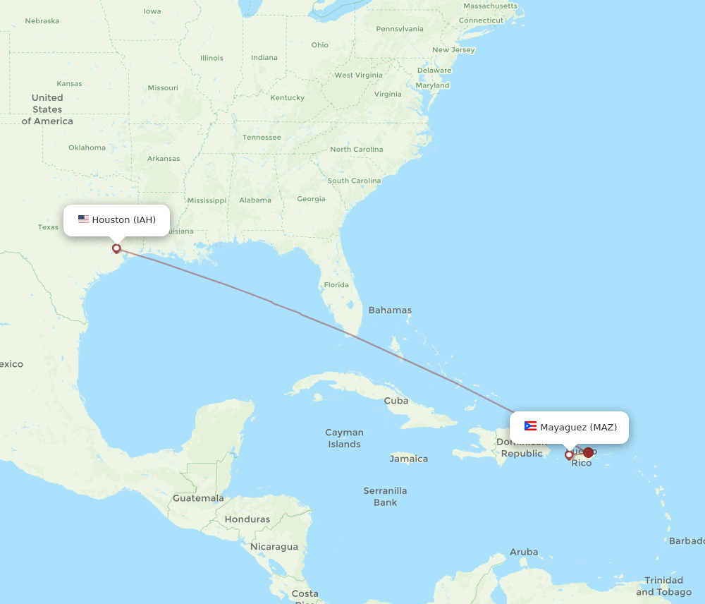 IAH to MAZ flights and routes map