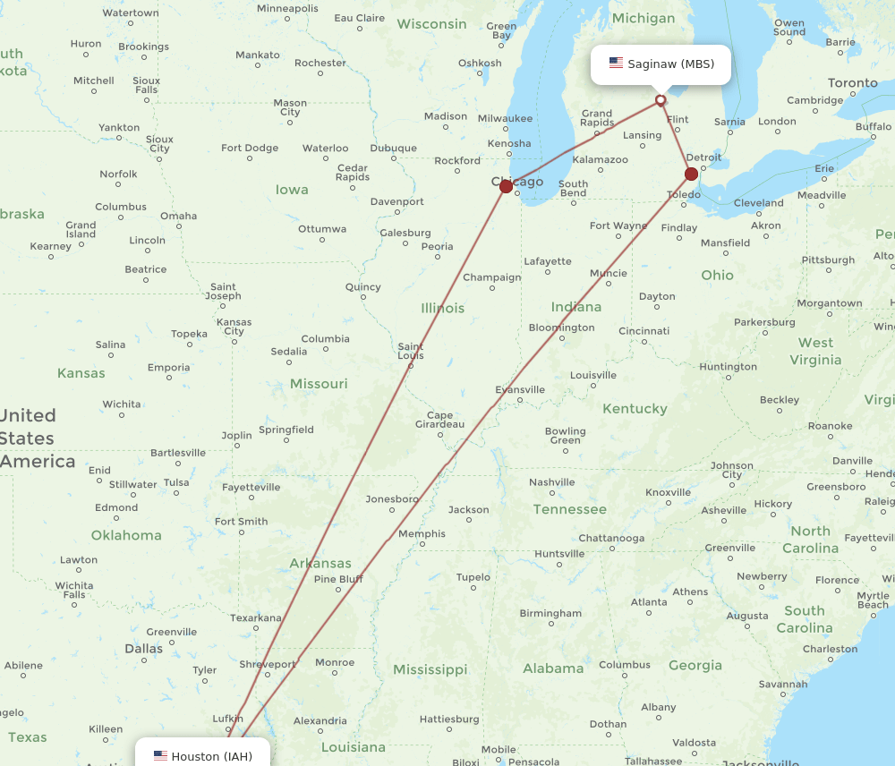 IAH-MBS flight routes