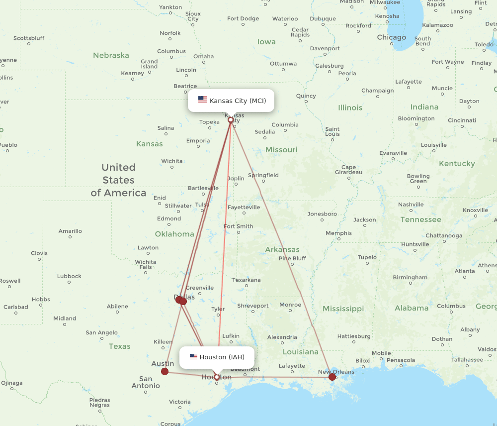 IAH-MCI flight routes