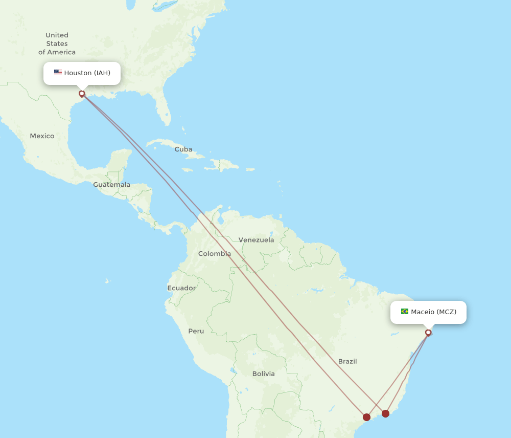 IAH-MCZ flight routes