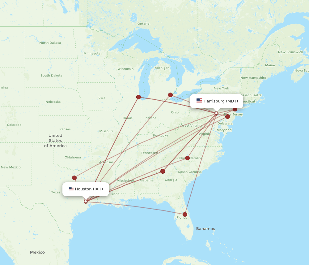 IAH-MDT flight routes