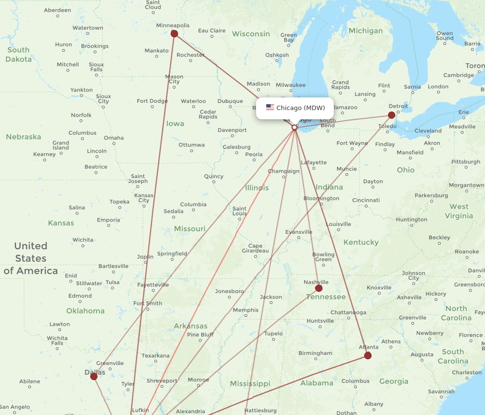 IAH to MDW flights and routes map