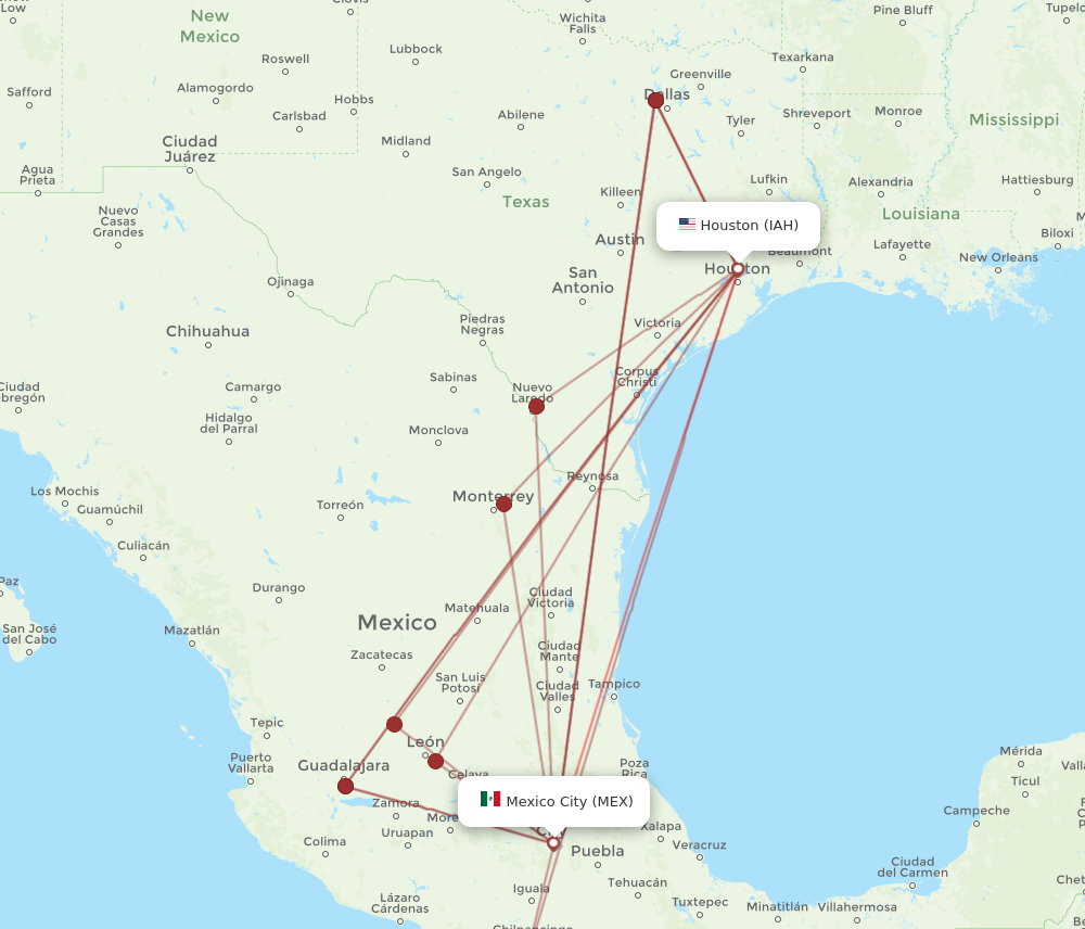 IAH to MEX flights and routes map