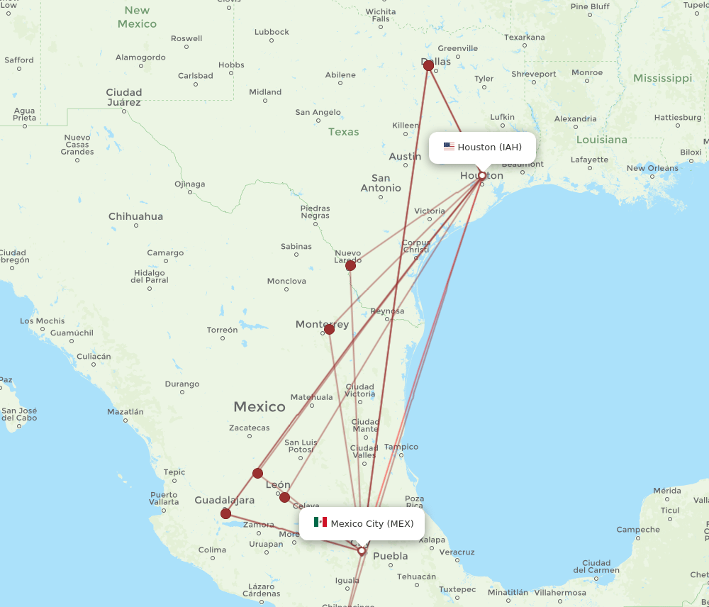 IAH-MEX flight routes