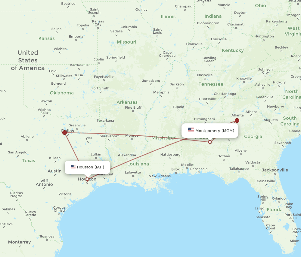 IAH-MGM flight routes