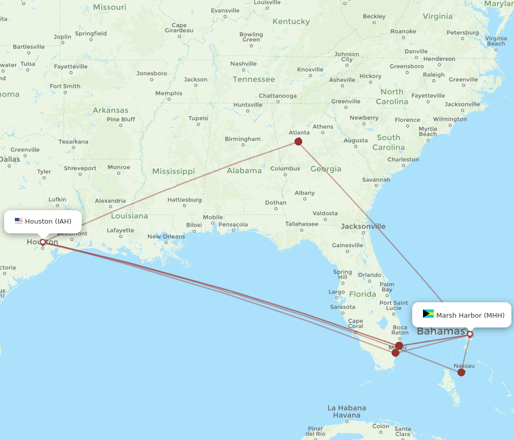 IAH-MHH flight routes