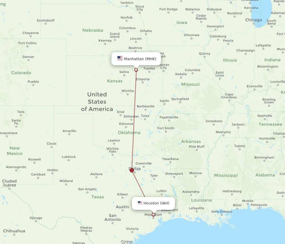 IAH-MHK flight routes