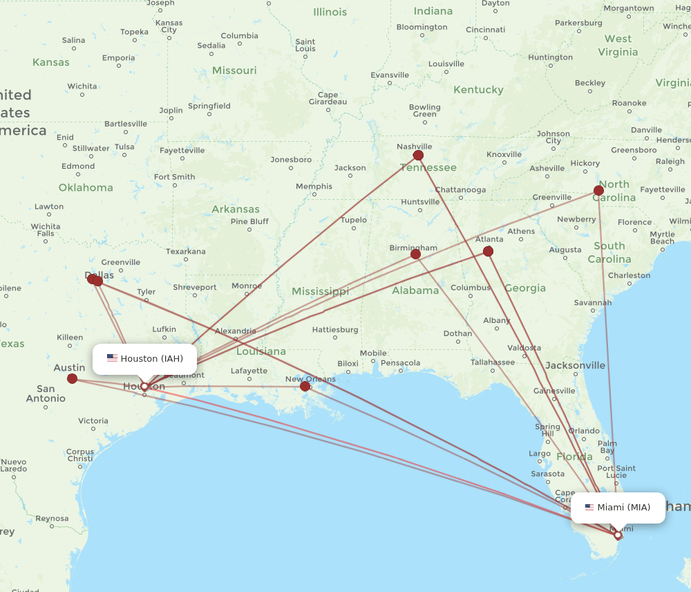 IAH-MIA flight routes