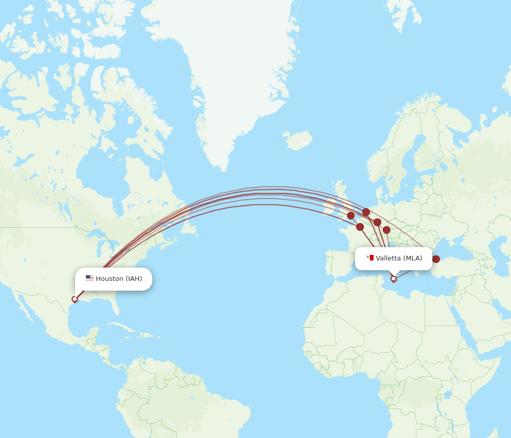 IAH-MLA flight routes