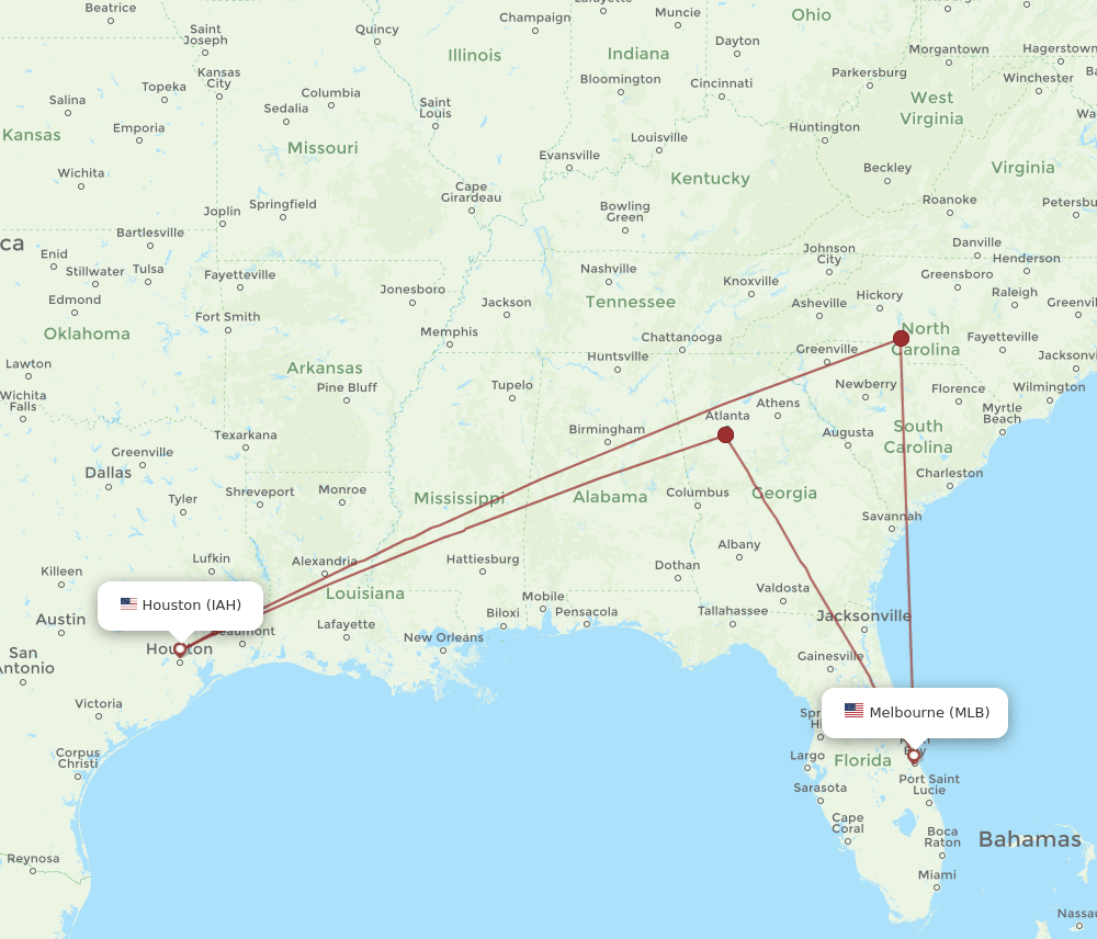 IAH-MLB flight routes