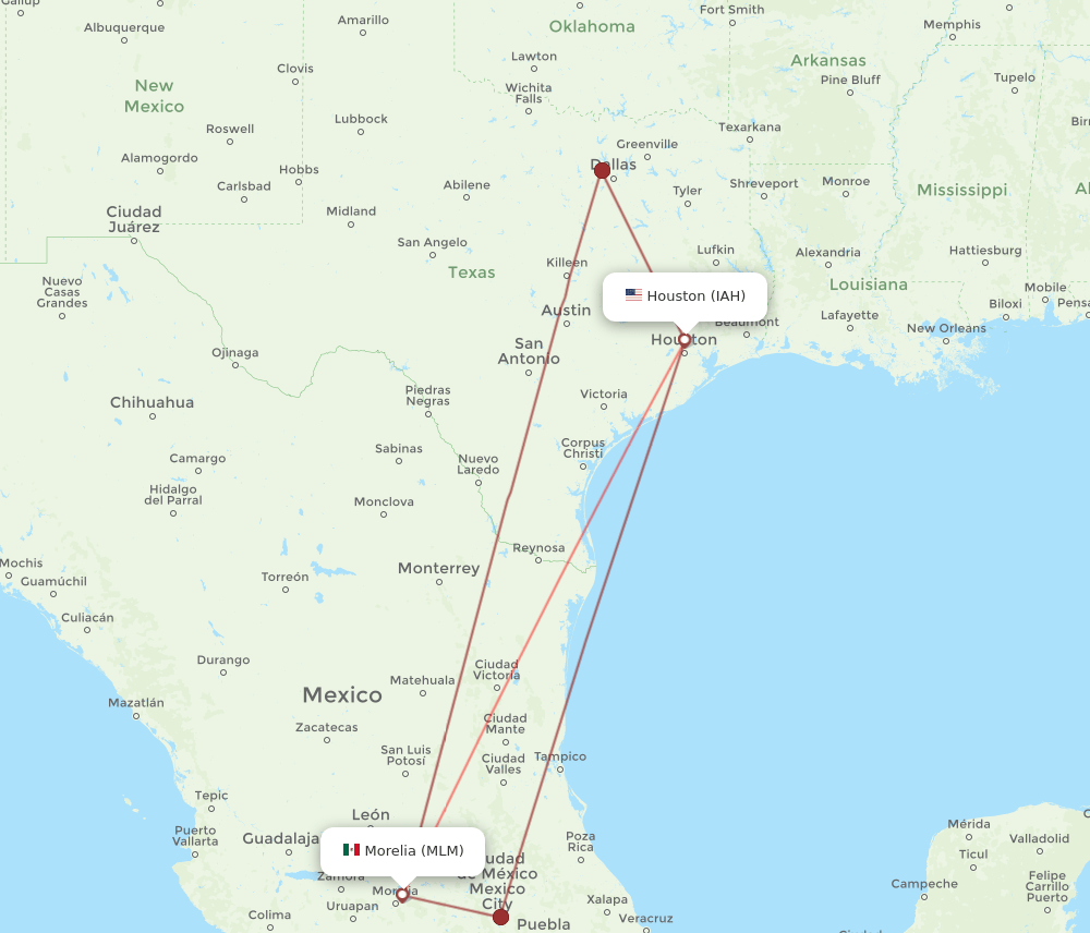 IAH-MLM flight routes