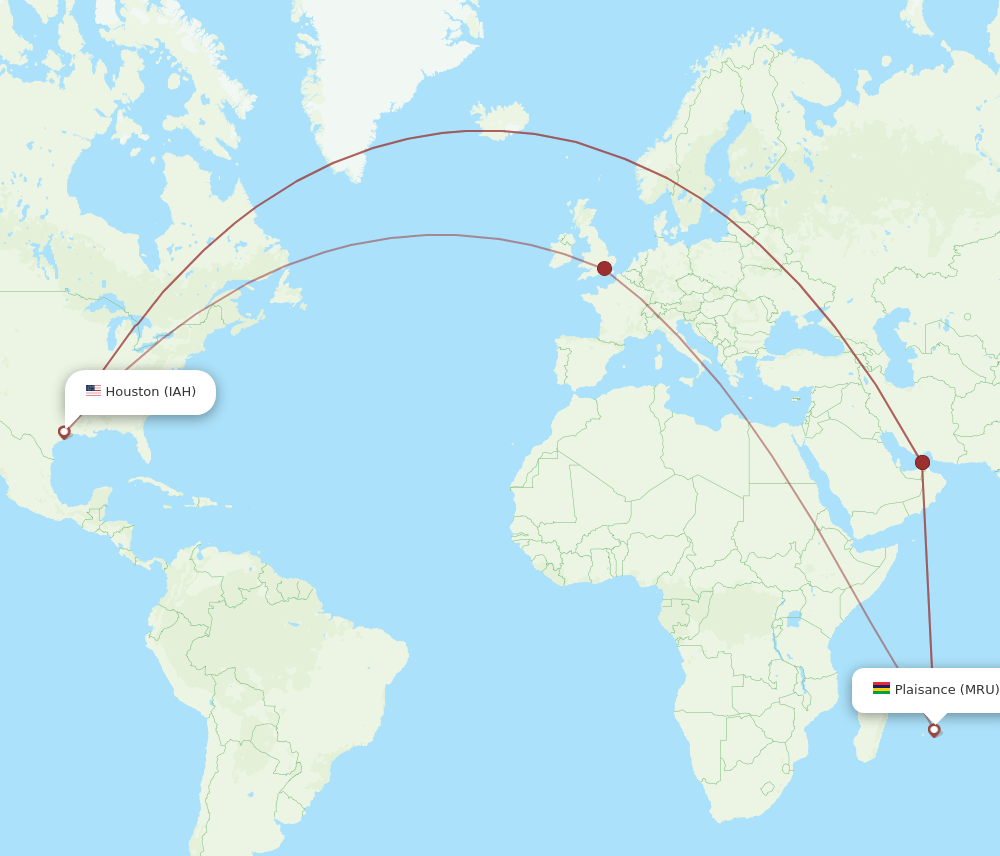 IAH-MRU flight routes
