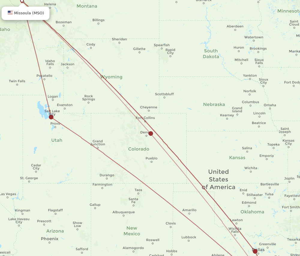 IAH-MSO flight routes
