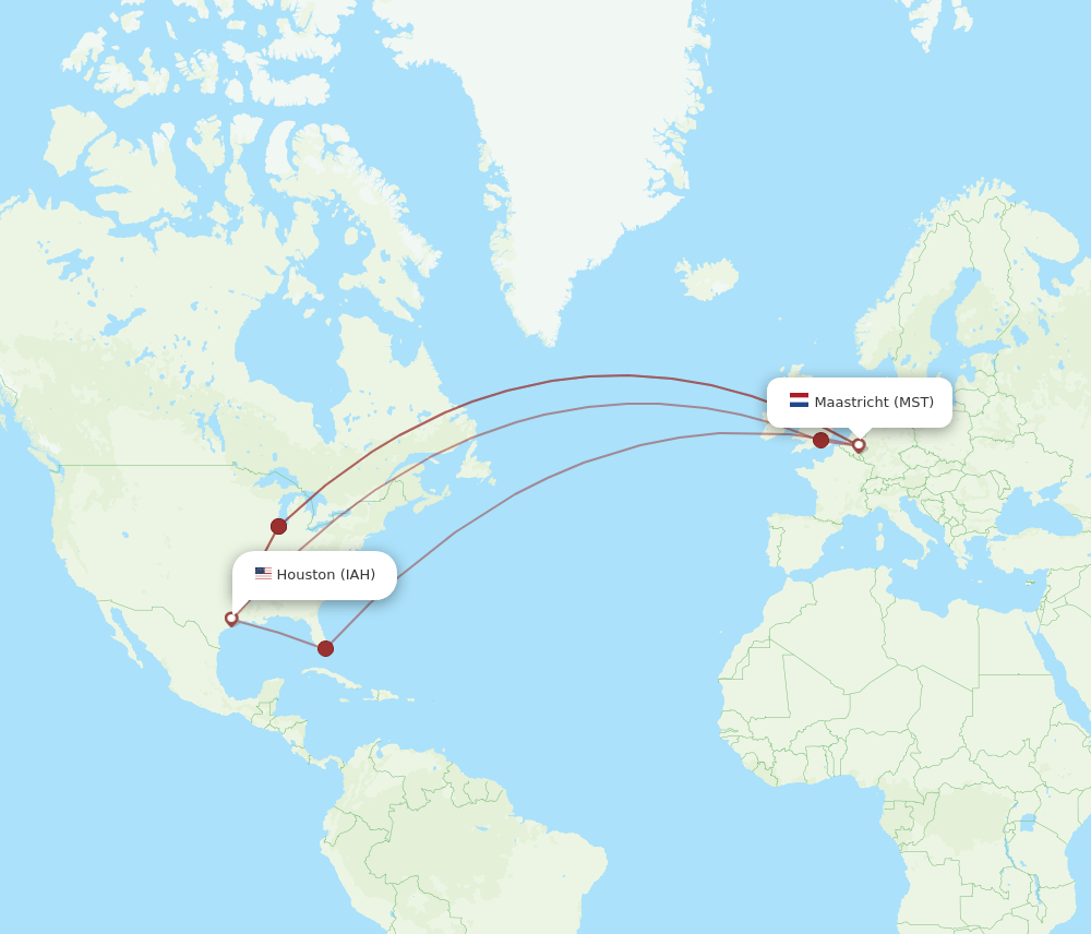 Houston - Maastricht route map and flight paths