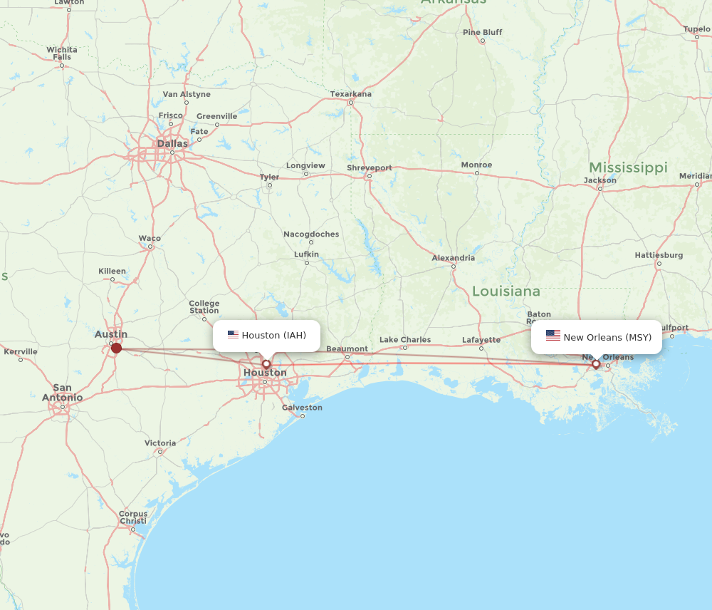 IAH to MSY flights and routes map