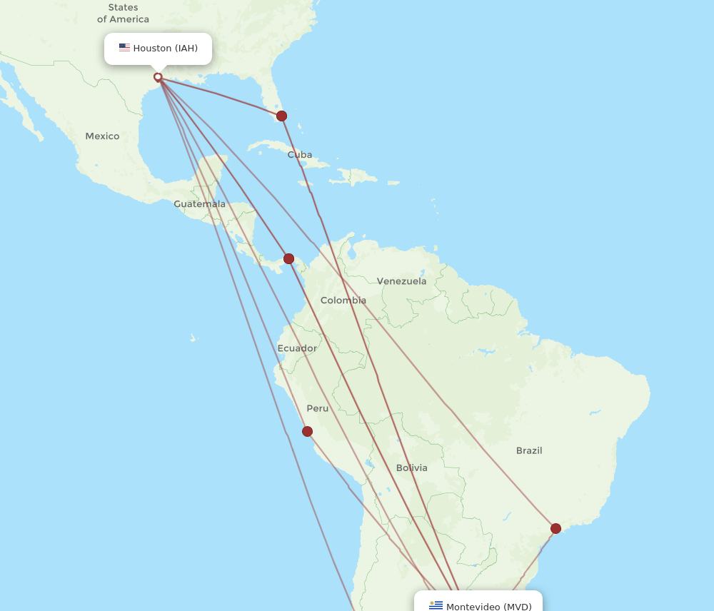 IAH-MVD flight routes