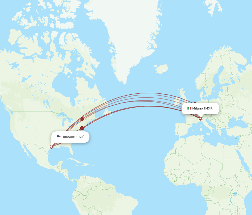 IAH to MXP flights and routes map