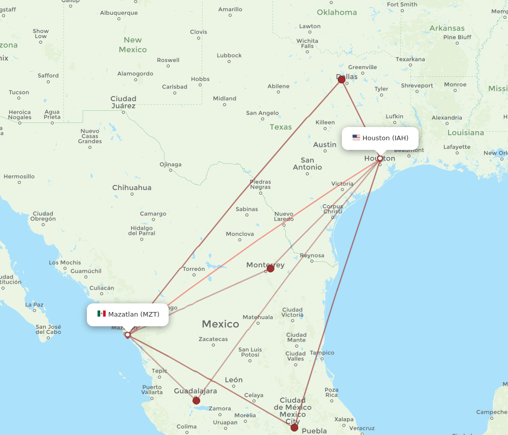 IAH-MZT flight routes