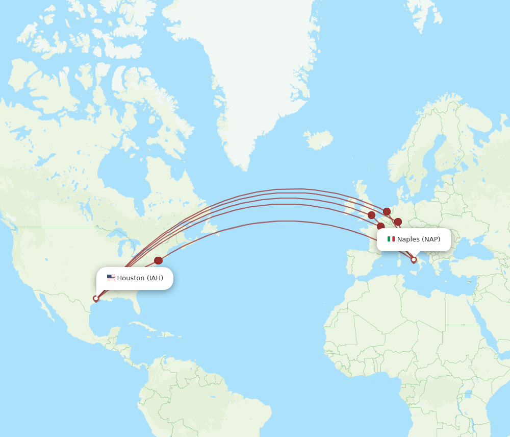 IAH to NAP flights and routes map