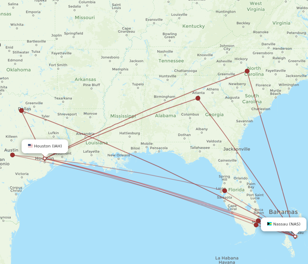 IAH to NAS flights and routes map