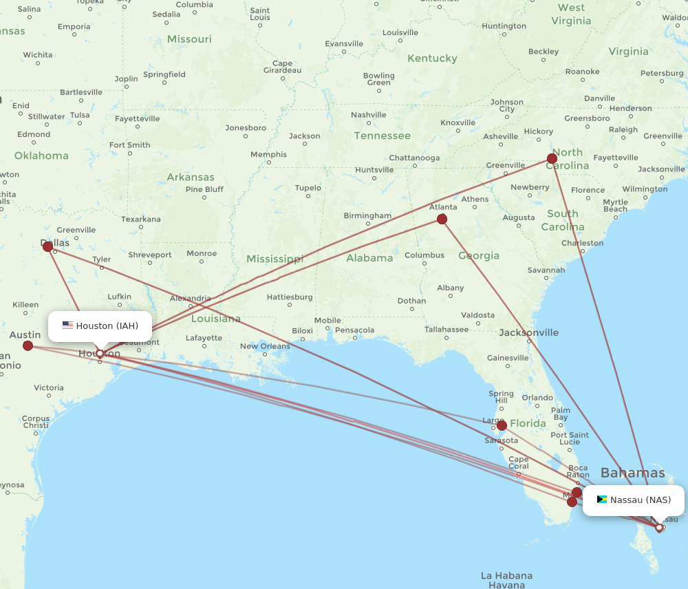 IAH-NAS flight routes