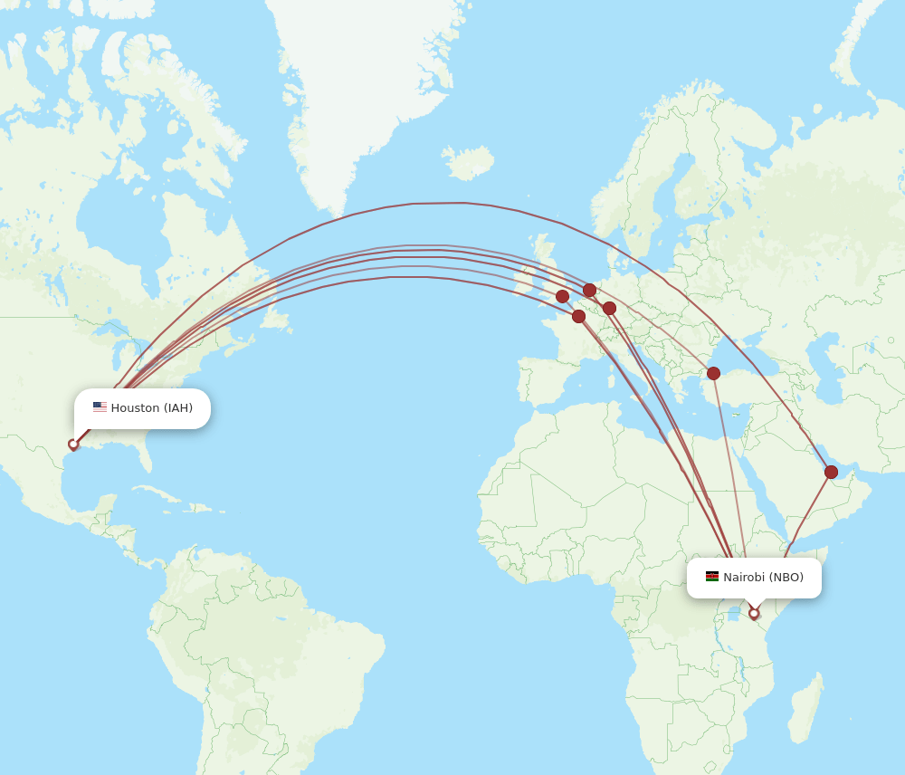 IAH to NBO flights and routes map