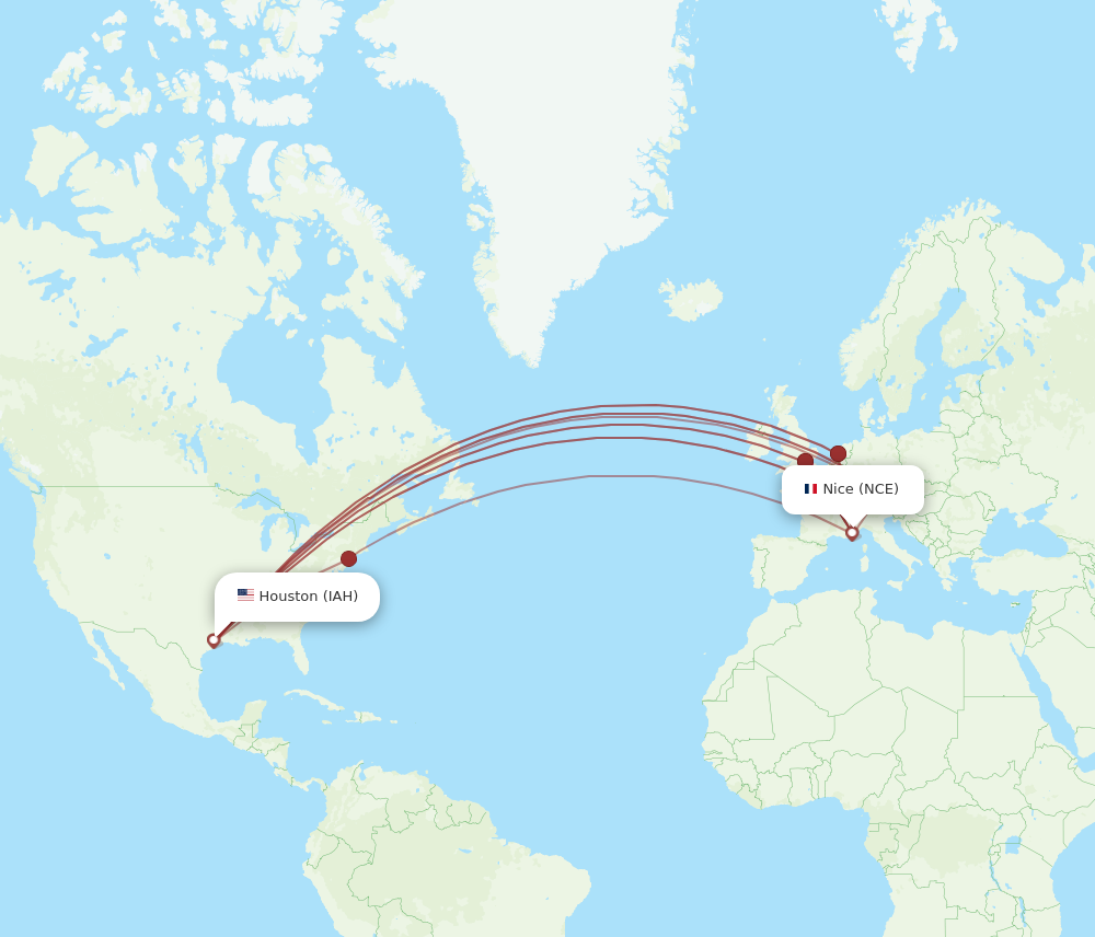 IAH to NCE flights and routes map