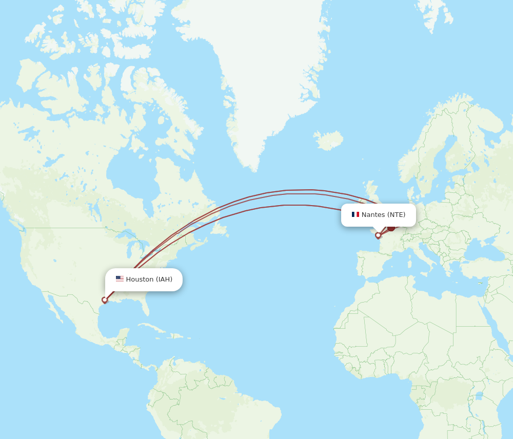 IAH to NTE flights and routes map