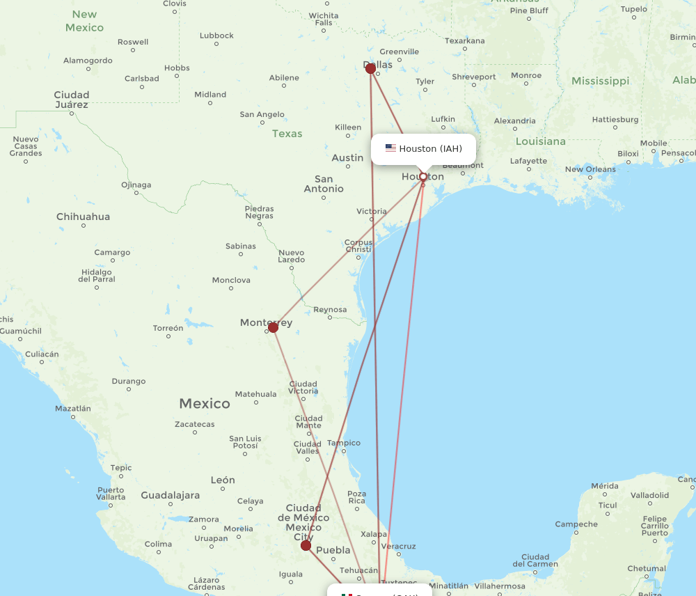 IAH-OAX flight routes