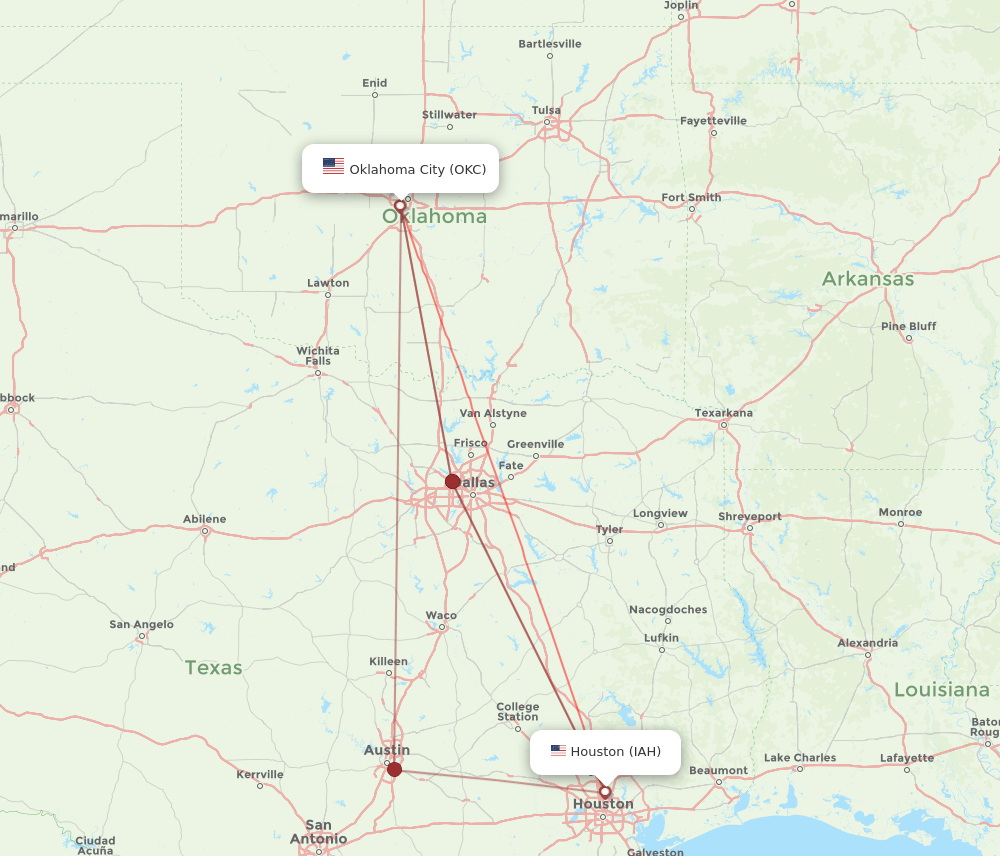 IAH-OKC flight routes